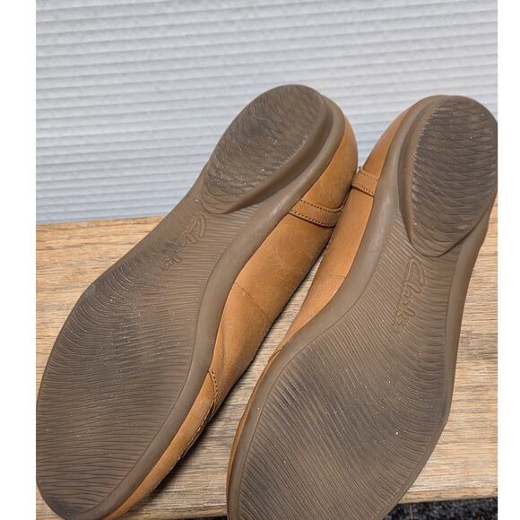 Women’s Leather Slip-On Flats Clarks Collection Comfort Tan Woven Shoes Sz 8 - Picture 4 of 6